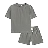 BACKID Boy Summer Outfits Solid Clothes Toddler Cotton Clothing Sets 2 Piece Shorts Set,Dark Grey,4-5T