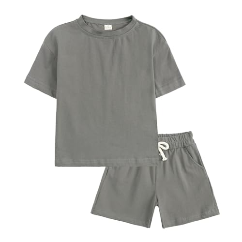 BACKID Boy Summer Outfits Solid Clothes Toddler Cotton Clothing Sets 2 Piece Shorts Set,Dark Grey,4-5T