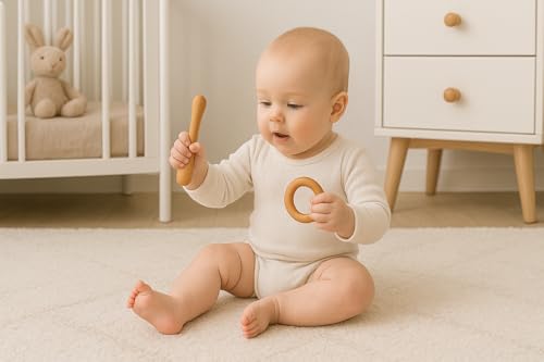 Image of Shark Doo Doo Neem Wood Baby Teether Combo (Ring & Stick) | Organic & Handcrafted | Chemical-Free, Antibacterial Teething Toy for Babies