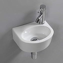 Fregadero Compacto Lavabo ovalado de cerámica para colgar en la pared, para cuarto de baño pequeño (mano derecha)