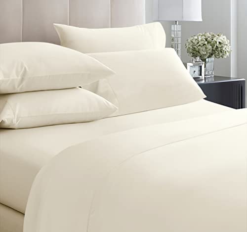California Design Den Luxury Sheets 1000 Thread Count, 100% Cotton Sheets, Very Smooth Soft & Thick with Deep Pockets, King Size Sheets Cotton 4 Pc Set (Ivory)