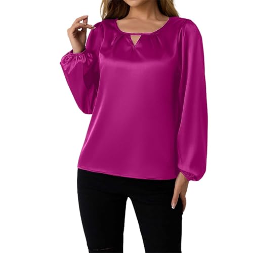 Silk Like Satin Women's Long Sleeve Casual Blouse Elegant and Stylish Top for Every Occasion Women T Shirts Blouses (L) R Hot Pink