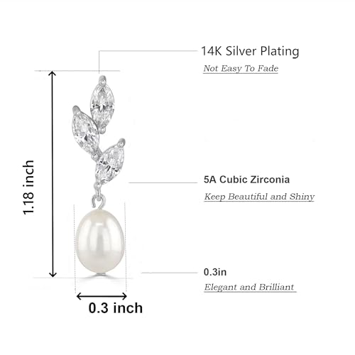 Pearl Earrings for Women Delicate Women's Gold Earrings 14K Gold/Silver Plated Cubic Zirconia Dangle Earrings Clip Pendant Pearls Simple Everyday Jewelry Gifts3