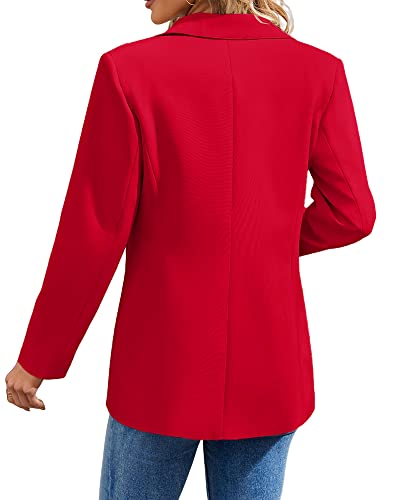 Cnkwei Womens Casual Blazers Open Front Long Sleeve Lapel Collar Work Office Jacket Red #TOP3