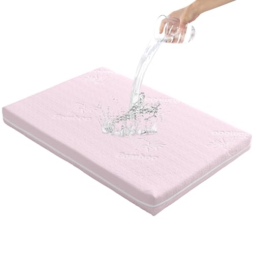 Image of KEAWIS Mini Crib Mattress(Pink, 38 * 24 * 3),Bamboo Fiber and Microfiber Washable Cover,Dual Firmness Gel Memory Foam Mattress,Waterproof Breathable Soft with Removable Zippered Cover