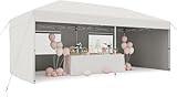 10x20 Pop Up Canopy Tent with 4 Sidewall - One-Button Instant Setup, Heavy-Duty 210D Oxford Fabric & Rust-Proof Frame - 3 Adjustable Heights, Roller Bag, 6 Sandbags - UV Protection for Beach, Party