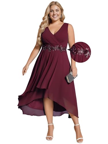 Ever-Pretty Women's Summer Chiffon Sleeveless V Neck Applique Plus Size High Low Formal Wedding Guest Dresses 41926-DA