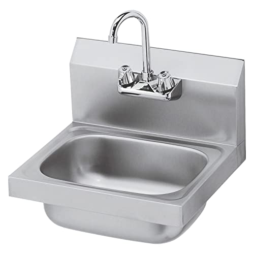 Krowne HS-2L Hand Sink, Wall Mount, 15-3/4'W x 15-1/4'D x 13-3/8'H OA, 7-3/4'H backsplash, 12-1/2' Wide x 9-3/4' Front-to-Back x 5-5/8' deep Bowl, 4' OC Splash Mount gooseneck Faucet