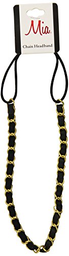 Mia Fashion Headband, Gold Chain with Black Faux Leather