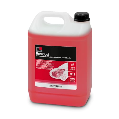 ERRECOM Red Cool, Liquido Radiatore Rosso Fluorescente -30°C/+107°C, antigelo G12 con Pacchetto inibitore a Base Organica Oat, Pronto all’Uso, 5 Litri
