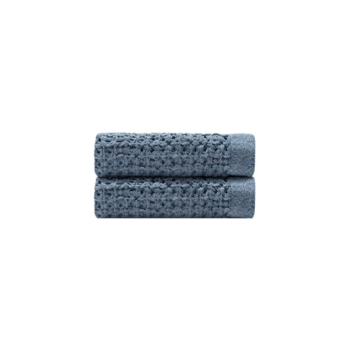ONSEN Supima Waffle Face Towel 2 Pack - Luxury Cotton Towels - Quick Dry, Soft, Absorbent, Lightweight Spa Towels for Bathroom - Denim Blue, 12" x 12"