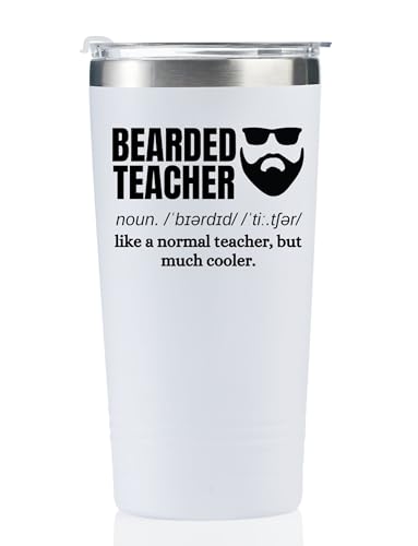 Onebttl Male Teacher Appreciation Gifts for Men, 20oz Stainless Steel Tumbler With Lid & Straw for Christmas, Back to School, White, Bearded
