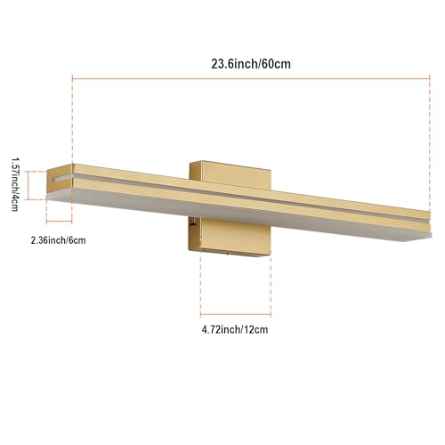 Image of SineRise LED Modern Bathroom Vanity Light Fixtures (24-Inch, 3000K /4000K /6000K, Dimmable), Gold Modern Acrylic Bathroom Wall Lighting Fixtures Over Mirror