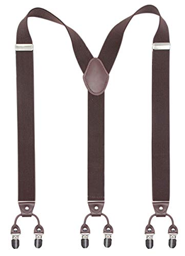 Image of Men's Heavy Duty Y-Back Suspenders, 6 Strong Metal Clips Adjustable Elastic Straps for Work, Tuxedos, and Daily Wear
