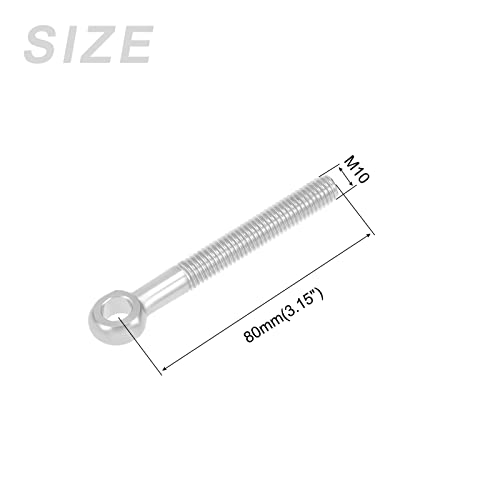 Image of METALLIXITY Shoulder Swing Lifting Bolt (M10x80mm) 2Pcs, 304 Stainless Steel Eye Bolts - for Home Renovation, Pipeline Gate Valves Fasteners, Silver