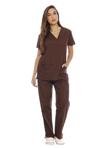 Image of Just Love Women's Medical Scrubs Set, 6-Pocket V-Neck Top & Cargo Pants, Cotton Blend Nursing Uniform