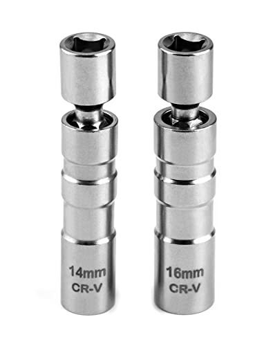 QWORK Universal Flexibel Zündkerzenschlüssel Set, Magnetisch Zündkerzen Schlüssel Zündkerzen-Gelenkeinsatz Entferner Installationswerkzeug, 14 mm &16 mm