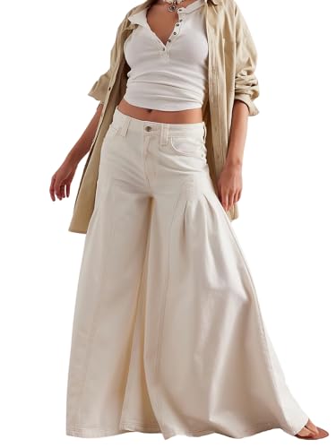 ebossy Wide Leg Barrel Jeans for Women High Waist Bell Bottom Distressed Casual Loose Washed Long Denim Pants