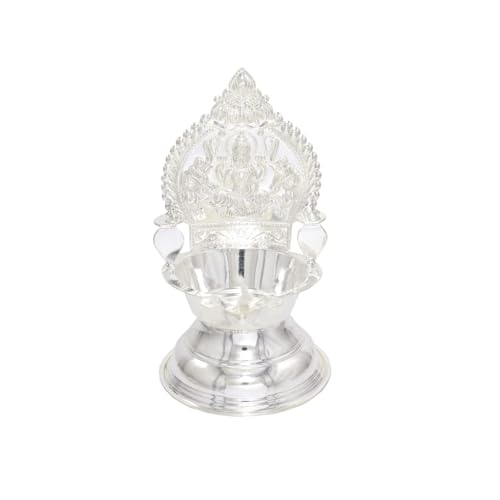 Image of Sterling Silver Kamakshi Amman Vilakku | Velli Kamatchi Devi Diya | Gaja Lakshmi Oil Lamp | Lakshmi Deepam for Pooja & Gifting
