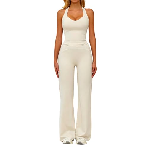 Conjunto deportivo para mujer con top de tirantes cruzados y pantalón de yoga recto