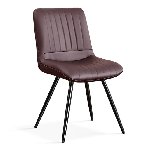 Image of Dining Chairs, Modern Dining Chairs with Thick Cushions, PU Leather Upholstered Kitchen Dining Room Chairs with Metal Legs for Dining Living Room (Dark Brown, 1 PCS)