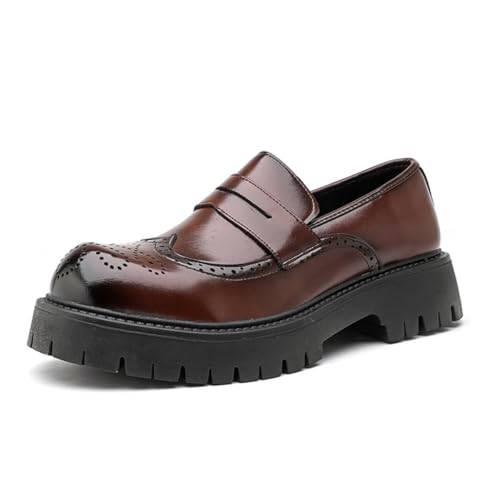 Stylish Leather Loafers with Platform Sole Comfortable Slip-on Design for Casual and Semi-Formal Occasions Unique Brogue Detailing and Durable Construction