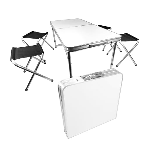 Lemodo Campingtisch mit Stühlen, Klapptisch Set 5-teilig, Campingmöbel klappbar, Esstisch höhenverstellbar, Picknicktisch 120 x 60 cm, platzsparender Koffertisch, leicht zu transportieren Lemodo Campingtisch mit Stühlen, Klapptisch Set 5-teilig, Campingmöbel klappbar, Esstisch höhenverstellbar, Picknicktisch 120 x 60 cm, platzsparender Koffertisch, leicht zu transportieren