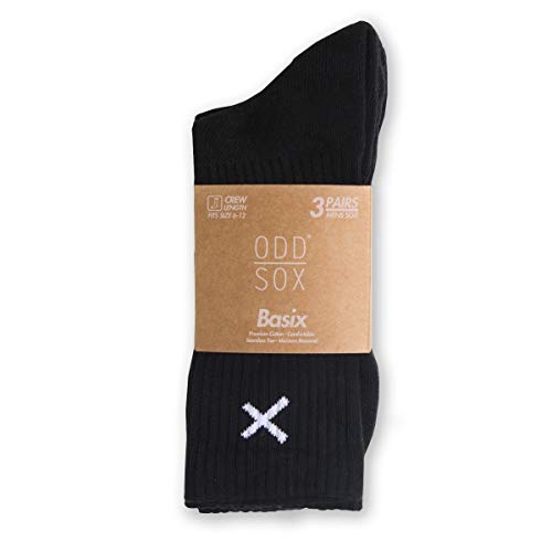 Odd Sox Basix Black Crew Socks, Men's Women's, Athletic, Lightweight, 3 Pack2
