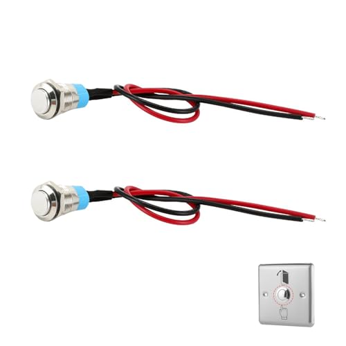 2 Pièces Interrupteurs à Bouton Poussoir Momentanés 12mm 12V/24V, Étanches IP65 Précâblés 3-220V AC/DC Tête Haute pour Électronique Auto PC Projets...