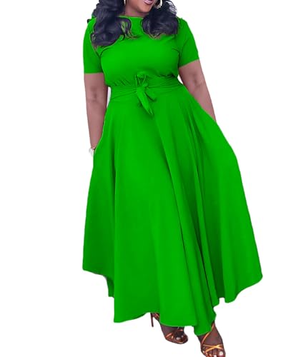Image of SOMTHRON Women's Casual 3 /4 Sleeve Long Maxi Dress A-Line Flared Solid Wrap Tie Waist Swing Dresses