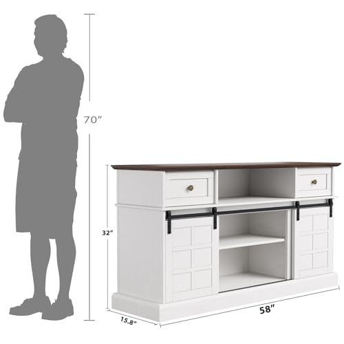 Naice Buffet Sideboard Cabinet with Storage, 58\" Modern Farmhouse Buffet Table w/Sliding Barn Doors and Shelves, Coffee Bar Wine Bar Kitchen Cabinet for Dining Room, Living Room