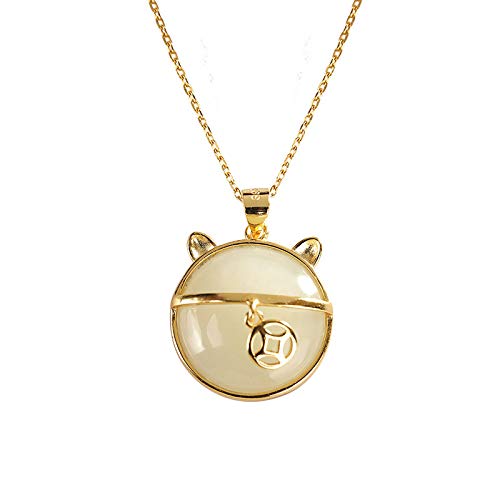Collier argent 925 femme style chinois pendentif chat jade blanc