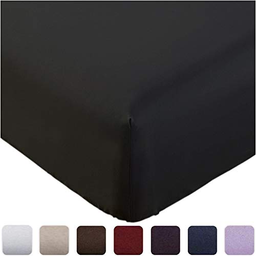 Mellanni Fitted Sheet TwinXL Black - Brushed Microfiber 1800 Bedding - College Dorm