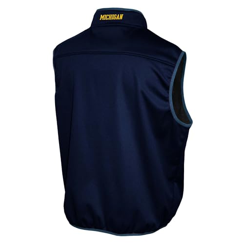 NCAA Michigan Wolverines Adult Mens College Navy Blue Mock Neck Softshell Full Zip Sleeveless Vest Jacket2