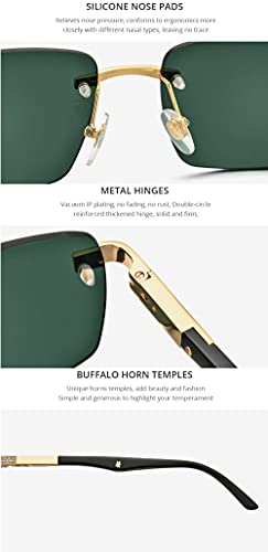 Image of HEPIDEM 100% Really Buffalo Horn Handmade Sun Glasses for Women,Square Rimless Luxury Buffs Sunglasses With Diamonds
