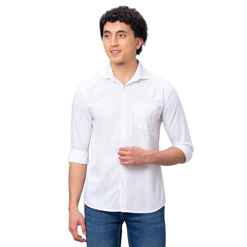 Image of Park Avenue Men's Slim Fit Pure Cotton Full Sleeve Cutaway Collar Solid Pattern Blue Casual Shirt