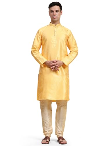 Robe Kurta Pyjama de Luxe SKAVIJ Couleur Or : Vêtement Ethnique pour Homme