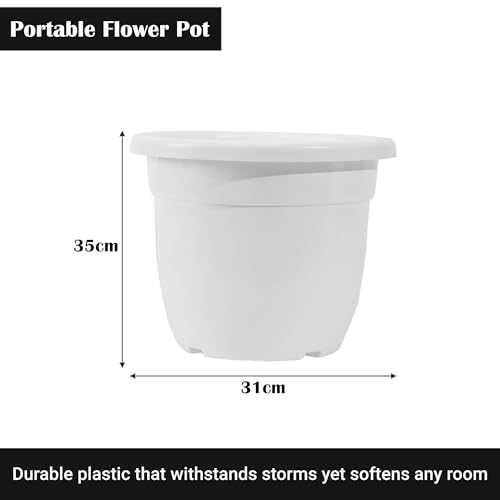 Image of Kuber Industries 14 Inch Plastic Large Size Flower Pot for Home, Office, Living Room, Balcony & Garden | Aesthetic & Portable Gamla Pot /Planter for Ideal for Indoor & Outdoor Use | White