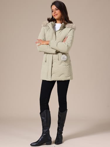 Allegra K Women's Winter Puffer Coat Drawstring Waist Removable Hooded Warm Thicken Parka Jacket2