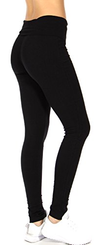 SERENITA Women Yoga Pants Boot Cut | Cotton Foldover Highwaist Workout Pants for Women, Full and Capri Size | 95% Cotton Black