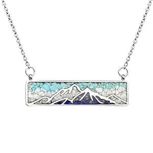 LaurenSpencer Gemstone Mountain Necklace for Women White Howlite Turquoise Tumbled Chips Pendant Necklace Dainty Mountain Range Necklaces for Women Girls Nature Jewelry Gift, Stainless Steel,