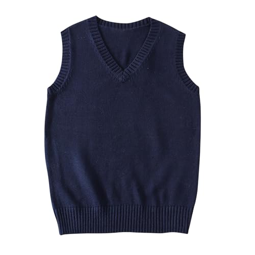 Women's V Neck Sweater Vest School Uniform Solid Color Preppy Sleeveless Knit Sweaters Pullover Tank Tops