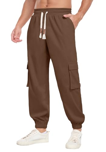 Askdeer Mens Corduroy Joggers Pants Casual Cargo Pants Drawstring Elastic Waist Baggy Tapered Sweatpants with 5 Pockets Brown3