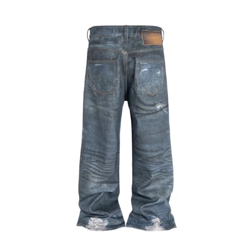 Men’s High Street Wave Jeans, Punk Summer Style, Blue Denim, Undulating Straight Leg Trousers3