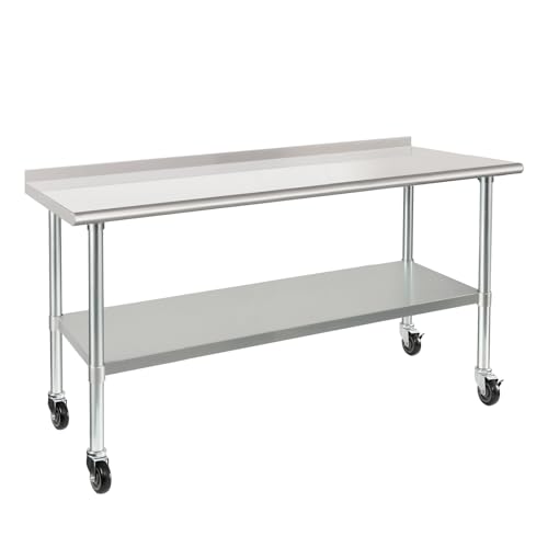 Image of HARDURA Stainless Steel Table 24 x 72 Inches with Wheels Casters NSF Heavy Duty Commercial Prep Table with 2 inch Backsplash and Adjustable Undershelf for Restaurant Kitchen Home and Hotel
