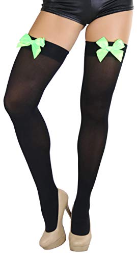 Image of ToBeInStyle Women's Opaque Long Thigh High Stockings w /Decorative Front Satin Bow