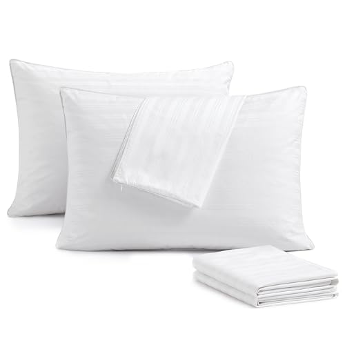 puredown Goose Feather Down Pillows, Embossing Bed Pillows for Sleeping with 2 Outer Protectors, Hotel Standard/Queen Pillows Set of 2 (Pack of 2)