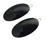 Parcelona French Oval Black Small Celluloid Acetate with Snap on Hair Pin Barrette Clip for Girls 2 Pcs