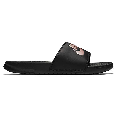 NIKE Women's Benassi Just Do It Sandal, Black/Rose Gold, 6 Regular US
