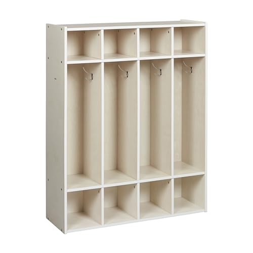 Image of ECR4Kids Streamline 4-Section Coat Locker with Cubby Storage, Classroom Furniture, White Wash